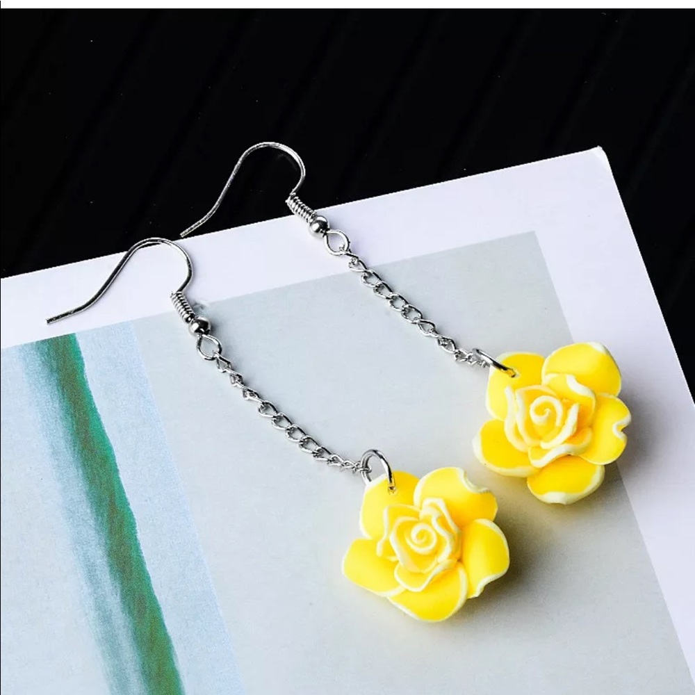 Yellow Rose Dangle Earrings